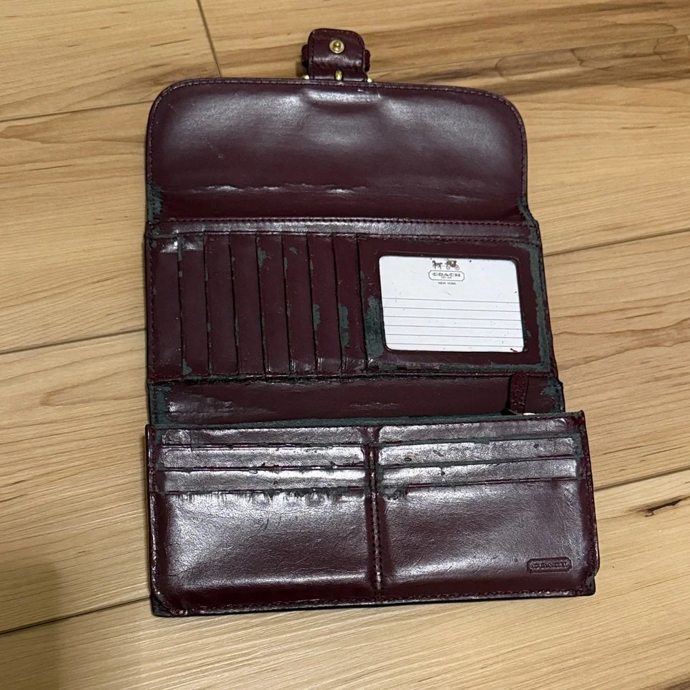 Coach Burgundy Leather Wallet with Buckle - Picture 2 of 4